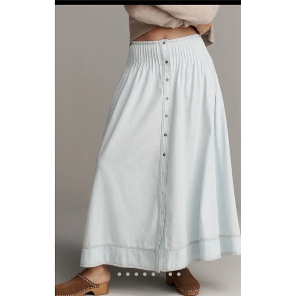 Anthropologie Dresses & Skirts - Anthropologie Pilcro Pintuck Basque Waist Denim Maxi Skirt Large Boho Western